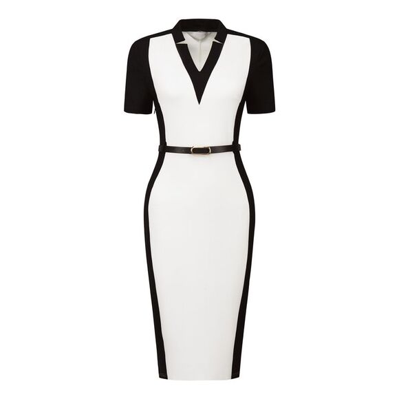 Hobemty Dresses & Skirts - Sheath Dress Contrast Color Workwear Pencil Dresses White